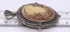 Vintage Sterling Silver Cameo Marcasite Pendant
