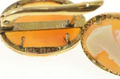 14K Yellow Gold Ornate Carved Shell Cameo Lever Back Classic Earrings