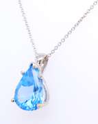 Gorgeous White Gold Pear Blue Topaz Pendant on Chain