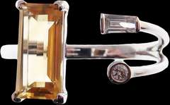 Radical Citrine and Diamond 18k White Gold Ring