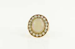 14K Yellow Gold Victorian Natural Opal Pearl Halo Cocktail Ring