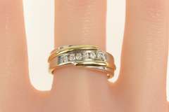 14K Yellow Gold 0.32 Ctw Diamond Two Tone Wedding Band Ring