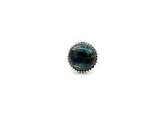 Round Cabochon Blue-Gray Sheen Labradorite Stone in Tibetan Silver in Beaded Energy Ring