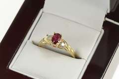 10K Yellow Gold Oval Syn. Ruby CZ Accent Classic Statement Ring