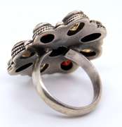 Vintage Sterling Silver Flower Style Gemstone Dome Ring