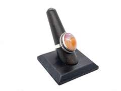 Oval Orange & White Agate Tibetan Silver Ring