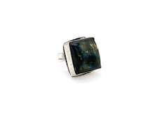 Square Cut Blue-Gray Sheen Labradorite Stone in Tibetan Silver Ring