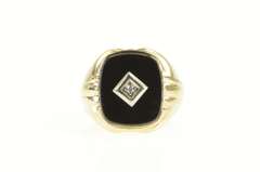 10K Yellow Gold Black Onyx Diamond Overlay Squared Statement Ring