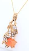 Dreamy Yellow Gold Mexican Fire Opal and Diamond Nugget Pendant on Chain
