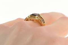 14K Yellow Gold Emerald Garnet Diamond Halo Citrine Ring