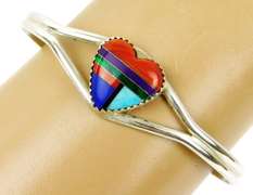 Q.T. Navajo Zuni Sterling Gemstone Heart Cuff