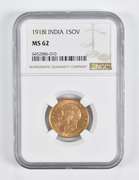 MS62 1918-I India 1 Sovereign Gold Coin NGC
