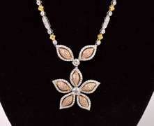 Fantastic Diamond Flower Pendant in 18K Tri-Color Gold