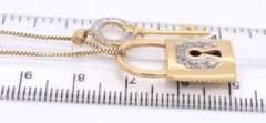 10K YELLOW GOLD BOX LINK WITH LOCK AND KEY DIAMOND PENDANTS