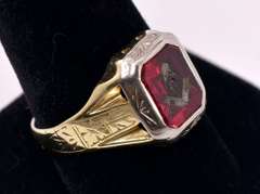 Marvelous Masonic Ruby Ring in Yellow Gold