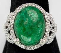 Precious 10.22CTS Cabochon-Cut Natural Emerald & 3.17CTW White Topaz Ring in Sterling Silver