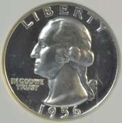 Superb near perfect 1956 Proof Washington Quarter. NGC PF68