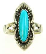 Signed Navajo Sterling Turquoise Ring, Size 5