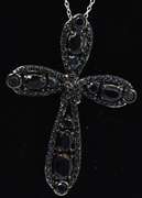 Sterling Silver Cross Necklace with Black Stones