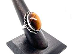 Petite Tiger's Eye in Rope Design Tibetan Silver Ring