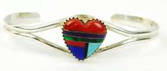 Q.T. Navajo Zuni Sterling Gemstone Heart Cuff