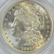 Nearly Gem BU 1921 Morgan Silver Dollar. PCGS MS64