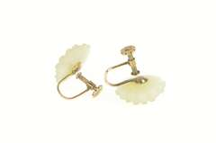 14K Yellow Gold Carved Jade Daisy Flower Retro Screw Back Earrings