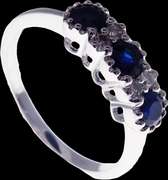 Gorgeous Sapphire Triple Set 18k White Gold Ring bordered with Diamonds