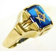 Deco 10K Gold Masonic Ring, Size 12.5