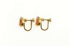 14K Yellow Gold Oval Syn. Citrine Inset Screw Back Retro Earrings