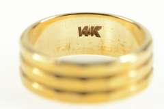 14K Yellow Gold 6.0mm Squared Grooved Pattern Wedding Band Ring