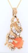 Dreamy Yellow Gold Mexican Fire Opal and Diamond Nugget Pendant on Chain