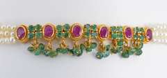 Beautiful 22k Emerald, Ruby, & Pearl Necklace