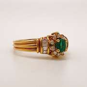 18kt Yellow Gold, Emerald, & Diamond Cocktail Ring