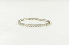 14K White Gold Pearl Ornate Embossed Scroll Oval Bangle Bracelet