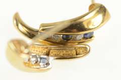 10K Yellow Gold Sapphire Diamond Semi Hoop Curved Bar Earrings