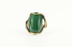 14K Yellow Gold Oval Malachite Cabochon Abstract Tree Branch Ring