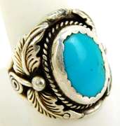 Signed B Vintage Navajo Sterling Turquoise Ring, 10.5