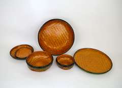 Rare Vintage Vietnamese Handcrafted Rattan and Bamboo Nesting Lidded Baskets, Set of 3