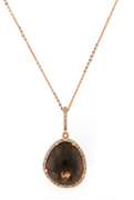 Attractive Smokey Topaz and Diamond Frame Pendant on Chain Necklace