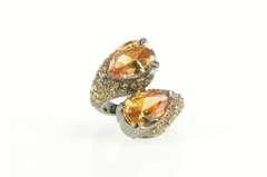 Sterling Silver Pear Pave Encrusted Sim. Citrine Bypass Ring