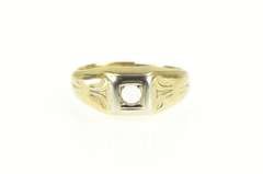 14K Yellow Gold 3.75mm Art Deco Etched Men's Wedding Setting Ring