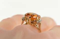 14K Yellow Gold Retro Round Syn. Citrine CZ Ornate Cocktail Ring