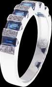 Gleaming Sapphire and Diamond Bordered 18k White Gold Ring