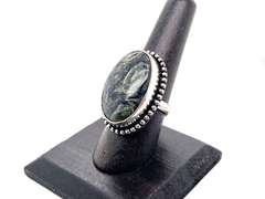 Oval Statement Kambaba Jasper in Tibetan Silver Beaded Design Ring
