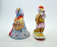 Vintage Hungry Pottery Figurines, Man Playing the Balalaika and Bell in the Shape of a Woman