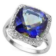 6.84 CT BLUE MYSTIC GEMSTONE & DIAMOND 925 STERLING SILVER RING