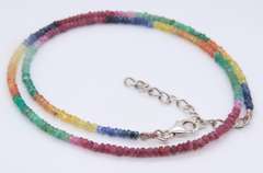 Handsome Ruby, Sapphire and Emerald Bead Necklace