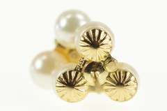 14K Yellow Gold Pearl Clover Shamrock Retro Cluster Stud Earrings