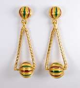 Unusual 21k Dangle Earrings with Enamel